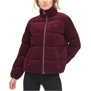 Levis Women's Zoe Puffer Jacket Sz XXL Corduroy Burgundy Quilted Pockets Zip Up